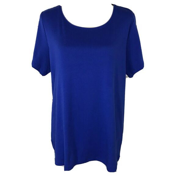 Karen Scott 0X-Large Top Scoop Neck Short Sleeve Stretch Blue Solid Womens New - Picture 1 of 6